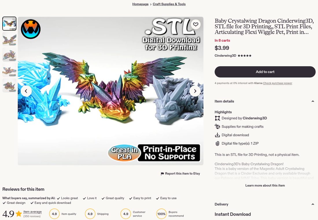 Single 3D toy file with 350 reviews