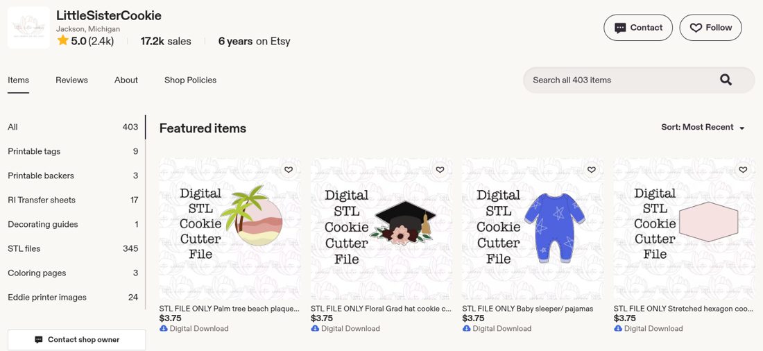 Cookie cutter shop with 17.2k sales